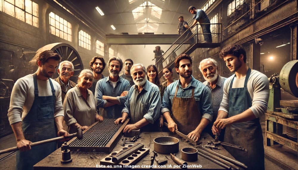 familia intergeneracional trabajando unida en una fabrica